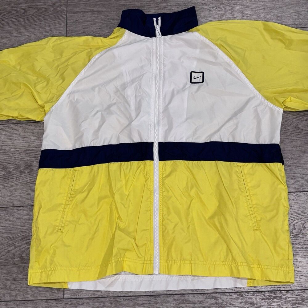 Vintage Nike Y2k Gray Tag Yellow Windbreaker Jacket Size XL‎ Athletic Workout